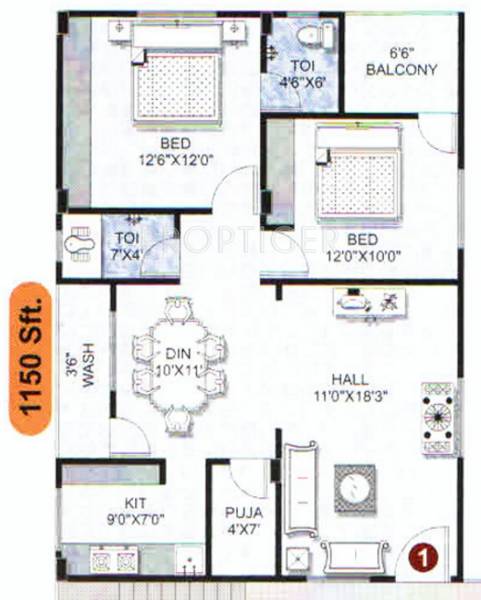 Eswar Jayasree Royal (2BHK+2T (1,150 sq ft)   Pooja Room 1150 sq ft)