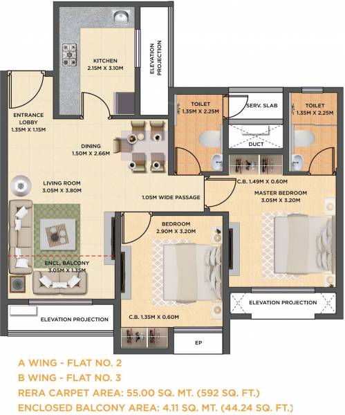 Dosti West County Phase 2 Dosti Cedar (2BHK+2T (592.02 sq ft) 592.02 sq ft)