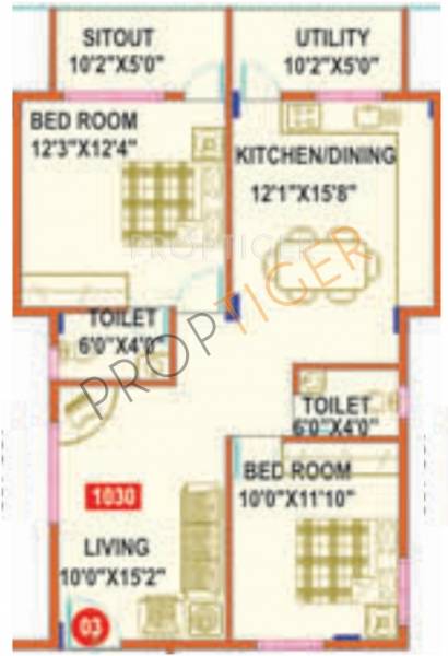 Mahaveer Wilton (2BHK+2T (1,030 sq ft) 1030 sq ft)