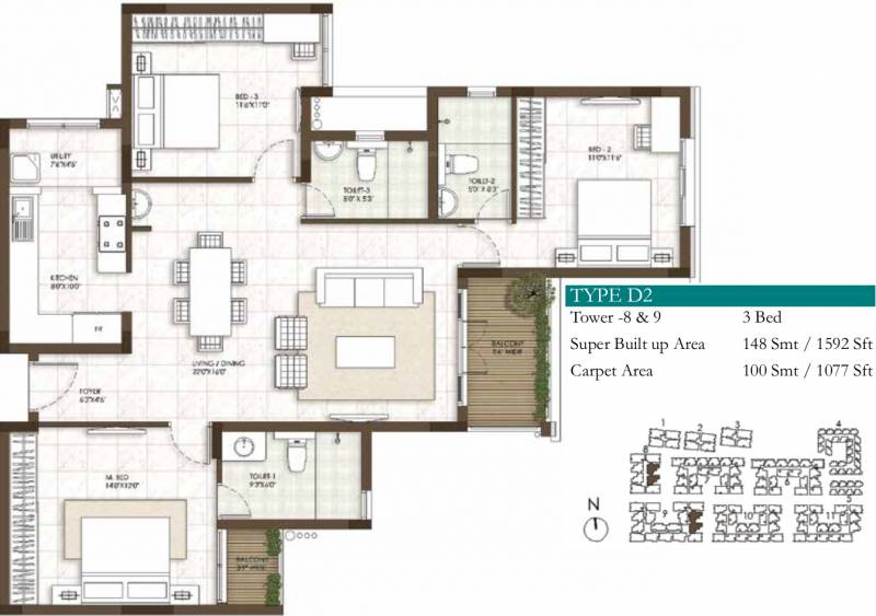 Prestige Courtyards (3BHK+3T (1,592 sq ft) 1592 sq ft)