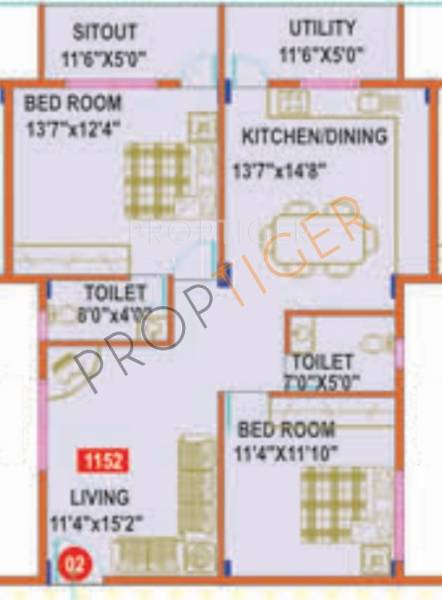 Mahaveer Wilton (2BHK+2T (1,152 sq ft) 1152 sq ft)