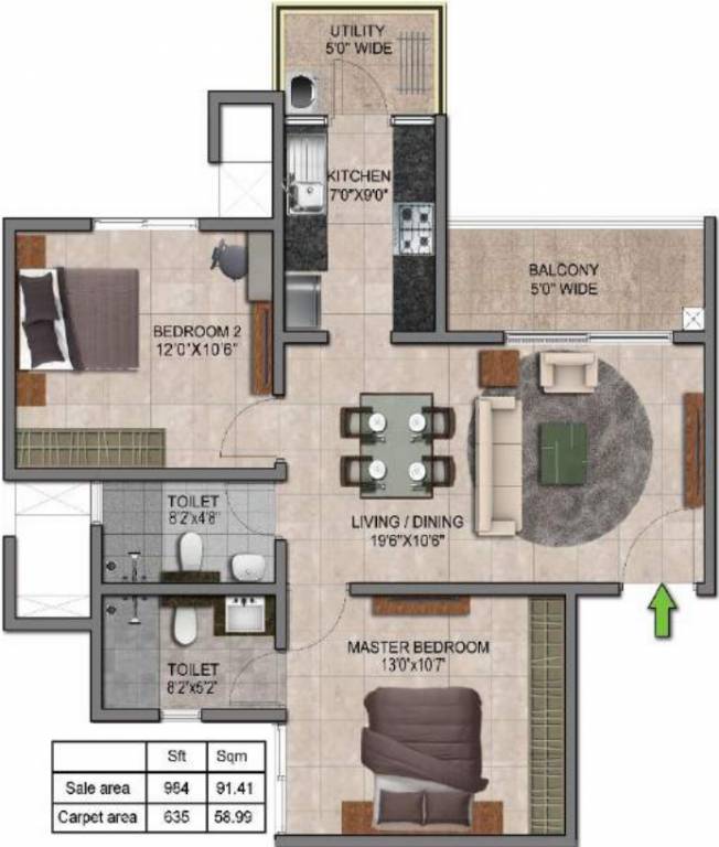 Prestige Jindal City (2BHK+2T (984 sq ft) 984 sq ft)