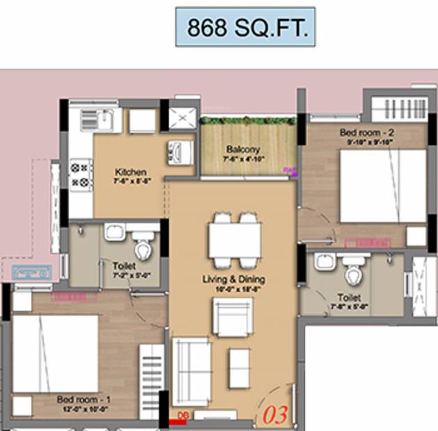 Radiance Royale (2BHK+2T (868 sq ft) 868 sq ft)