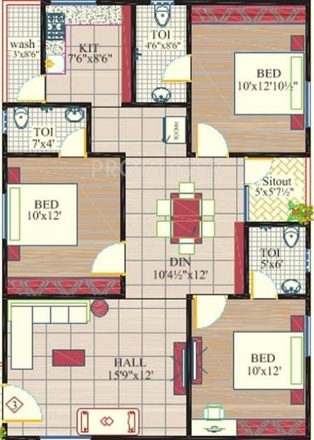 Nestcon Orchid (3BHK+3T (1,290 sq ft) 1290 sq ft)