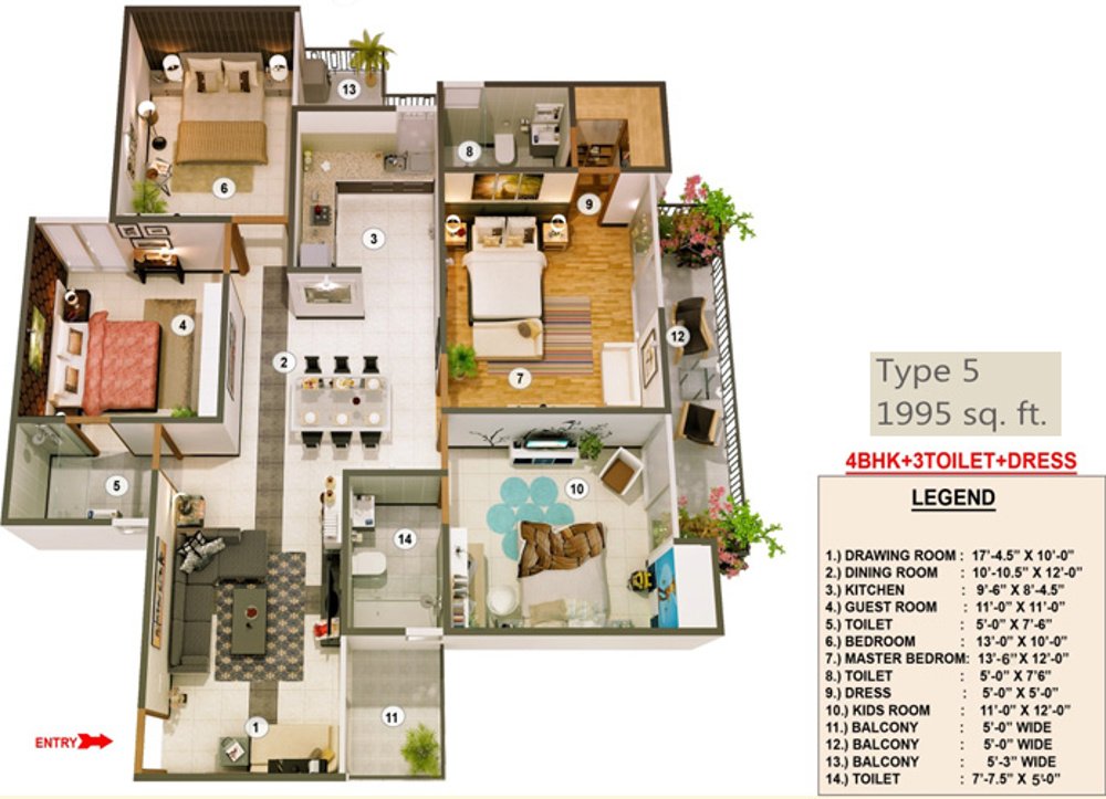 Proview Officer City (4BHK+3T (1,995 sq ft) 1995 sq ft)