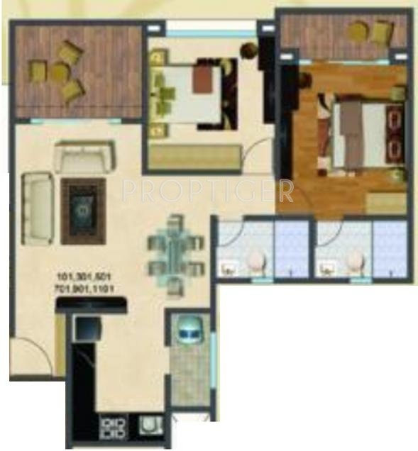 Kolte Patil Downtown (2BHK+2T (1,168 sq ft) 1168 sq ft)