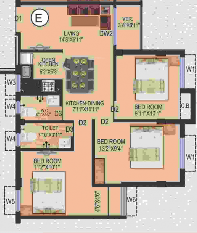 Eden Tolly Cascades (3BHK+3T (1,033 sq ft) 1033 sq ft)