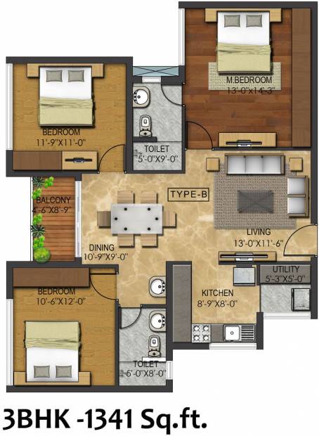 Ramky RWD Corniche (3BHK+2T (1,341 sq ft) 1341 sq ft)