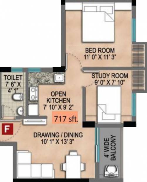 Magnolia Empire (1BHK+1T (717 sq ft) + Study Room 717 sq ft)
