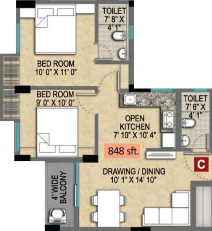 Magnolia Empire (2BHK+2T (848 sq ft) 848 sq ft)