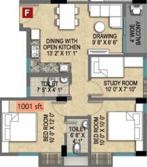 Magnolia Empire (2BHK+2T (1,001 sq ft) + Study Room 1001 sq ft)