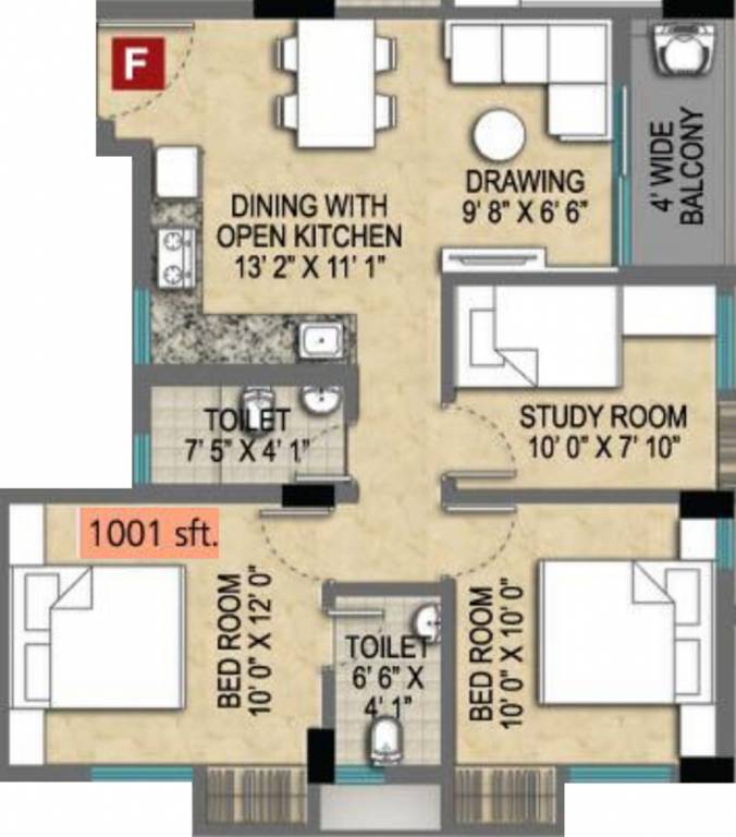 Magnolia Empire (2BHK+2T (1,001 sq ft) + Study Room 1001 sq ft)
