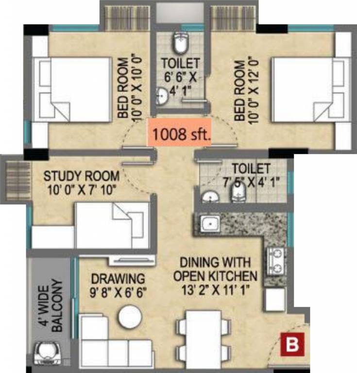 Magnolia Empire (2BHK+2T (1,008 sq ft) + Study Room 1008 sq ft)