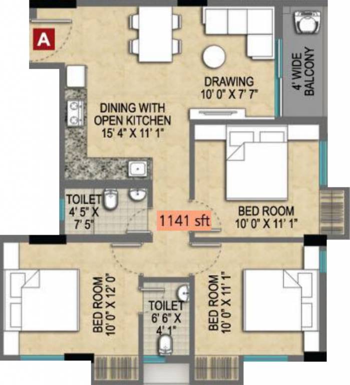 Magnolia Empire (3BHK+2T (1,141 sq ft) 1141 sq ft)