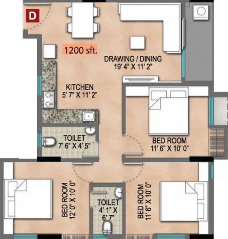 Magnolia Empire (3BHK+2T (1,200 sq ft) 1200 sq ft) Magnolia Empire (3BHK+2T (1,200 sq ft) 1200 sq ft)