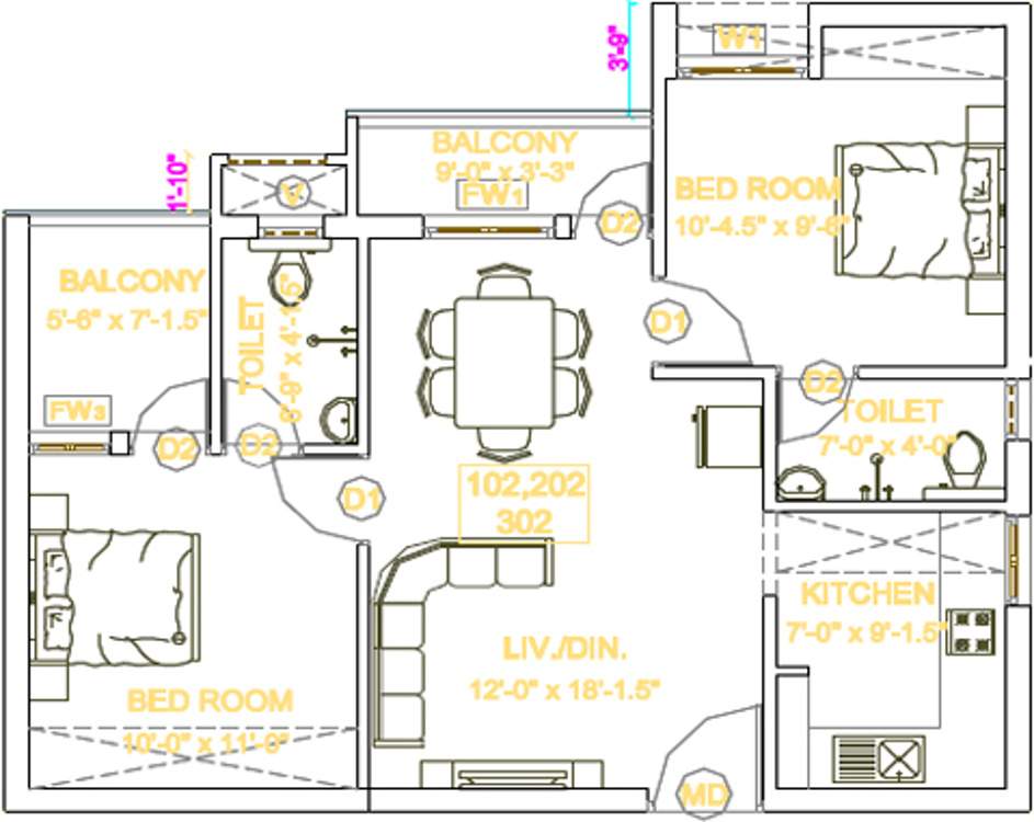 Arthvedastar Pranav Navarathna (2BHK+2T (959 sq ft) 959 sq ft)