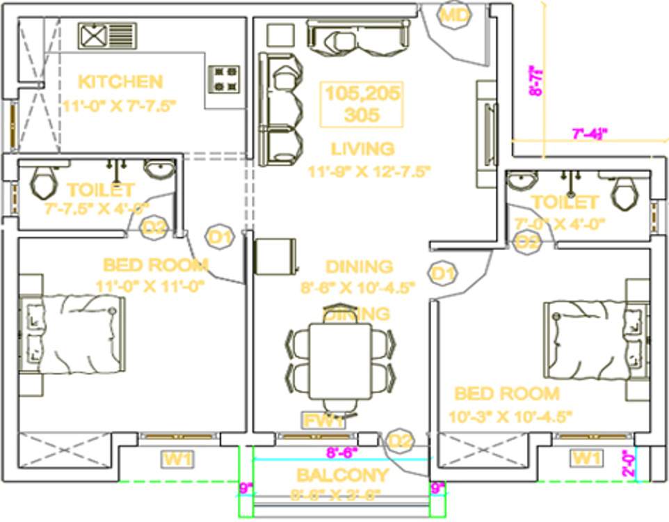 Arthvedastar Pranav Navarathna (2BHK+2T (1,042 sq ft) 1042 sq ft)