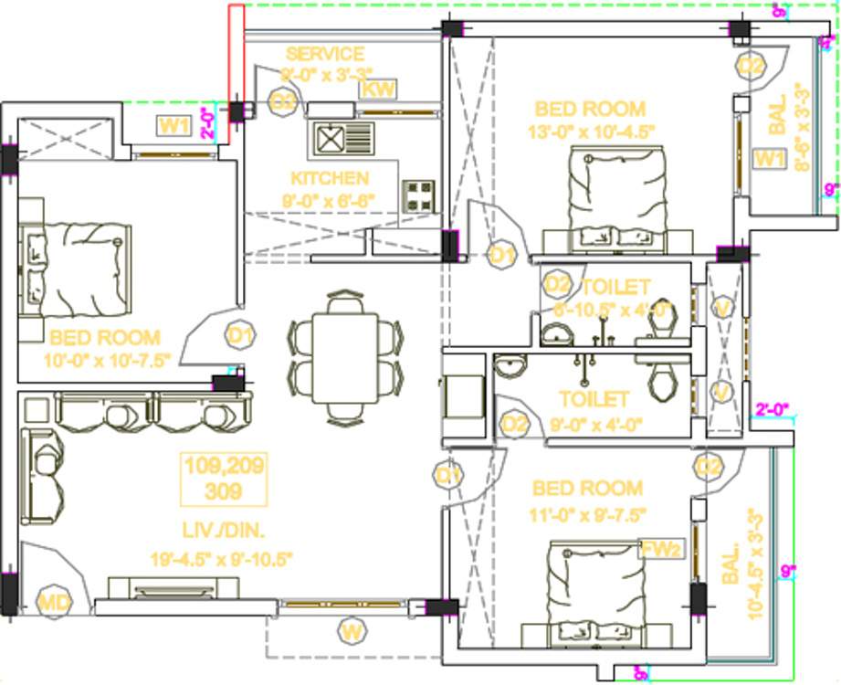 Arthvedastar Pranav Navarathna (3BHK+3T (1,311 sq ft) 1311 sq ft)
