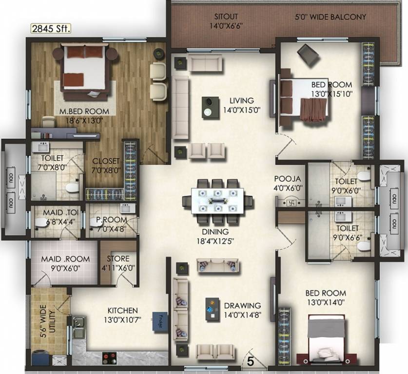 Jayabheri Trendset Jayabheri Elevate (3BHK+4T (2,845 sq ft) + Servant Room 2845 sq ft)