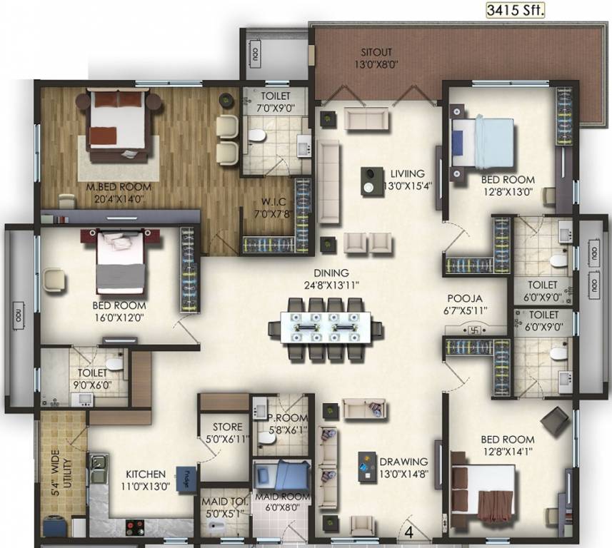 Jayabheri Trendset Jayabheri Elevate (4BHK+5T (3,415 sq ft) + Servant Room 3415 sq ft)