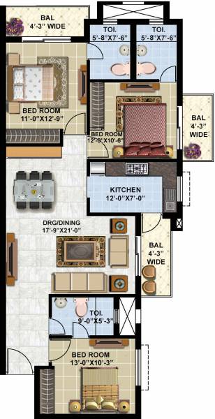 Omaxe Twin Tower (3BHK+3T (1,550 sq ft) 1550 sq ft)
