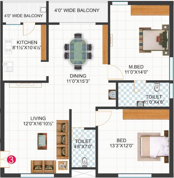 Pratyusha Sree Rama Residency (2BHK+2T (1,310 sq ft) 1310 sq ft)
