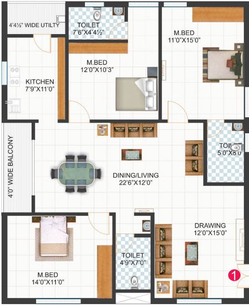 Pratyusha Sree Rama Residency (3BHK+3T (1,660 sq ft) 1660 sq ft)