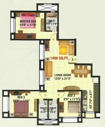 Sadguru Dhanlaxmi (3BHK+3T (1,400 sq ft) 1400 sq ft)