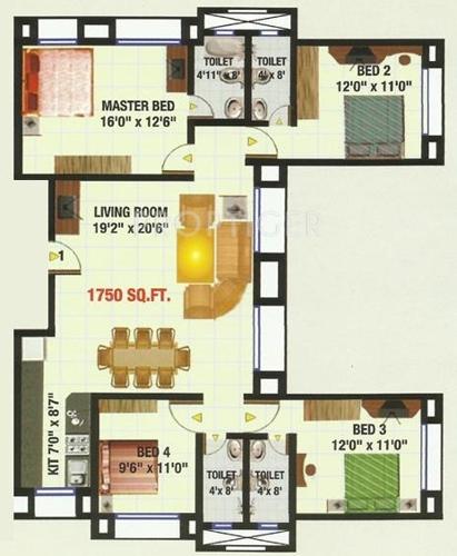 Sadguru Dhanlaxmi (4BHK+4T (1,750 sq ft) 1750 sq ft)