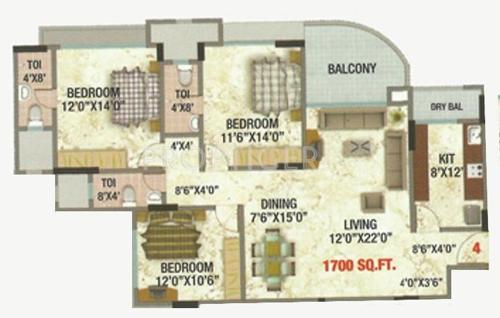 Sadguru Saroj (3BHK+3T (1,700 sq ft) 1700 sq ft)