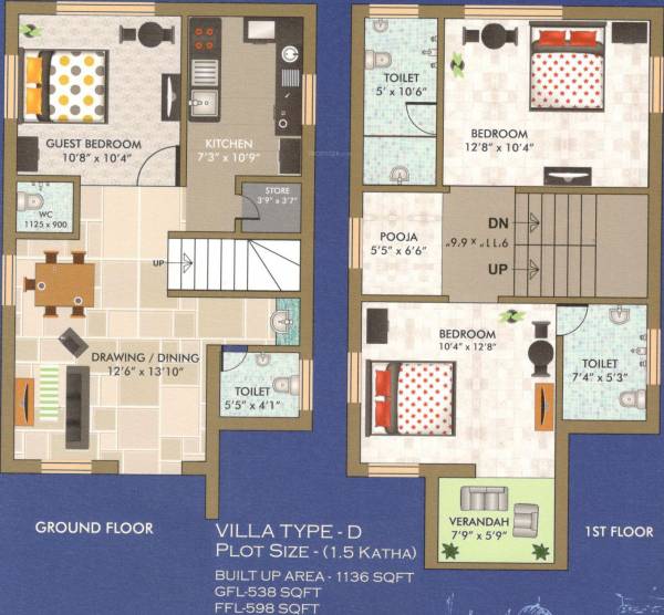 RIC Real Life Bunglows (3BHK+4T (1,136 sq ft) + Pooja Room 1136 sq ft)