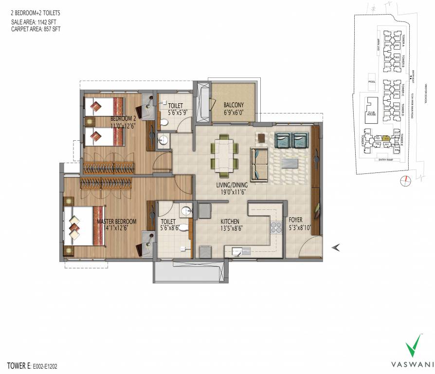 Vaswani Menlo Park (2BHK+2T (1,142 sq ft) 1142 sq ft)