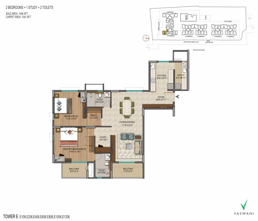 Vaswani Menlo Park (2BHK+2T (1,458 sq ft) 1458 sq ft) Vaswani Menlo Park (2BHK+2T (1,458 sq ft) 1458 sq ft)