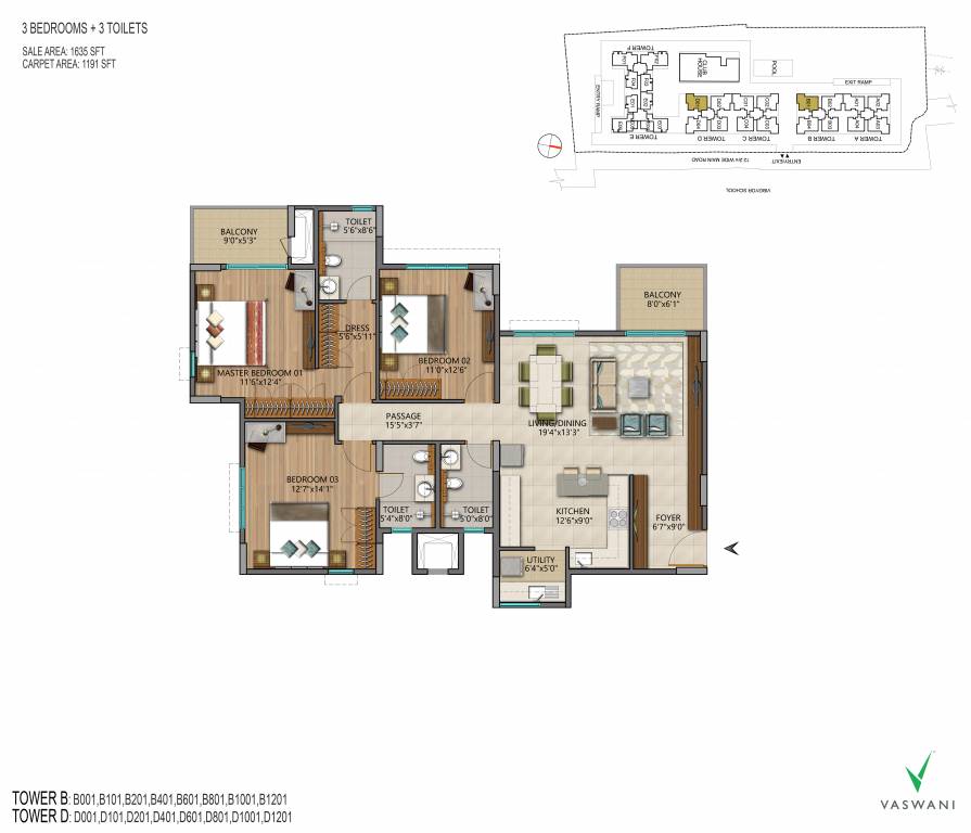 Vaswani Menlo Park (3BHK+3T (1,635 sq ft) 1635 sq ft)