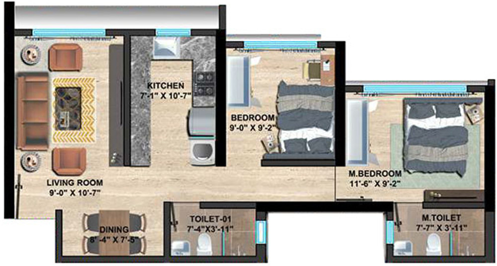 Sethia Imperial Avenue (2BHK+2T (568.98 sq ft) 568.98 sq ft)