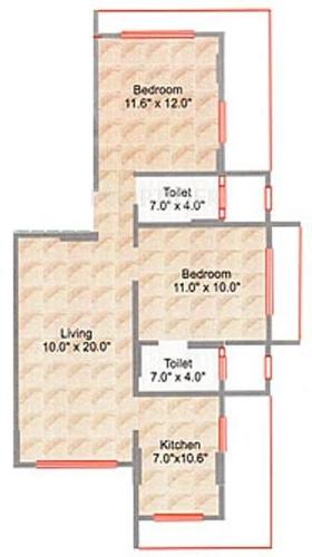 Delta Orlem Exodus (2BHK+2T (1,060 sq ft) 1060 sq ft)