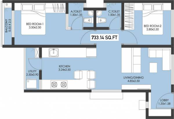 Citrus Aire (2BHK+2T (733.14 sq ft) 733.14 sq ft)
