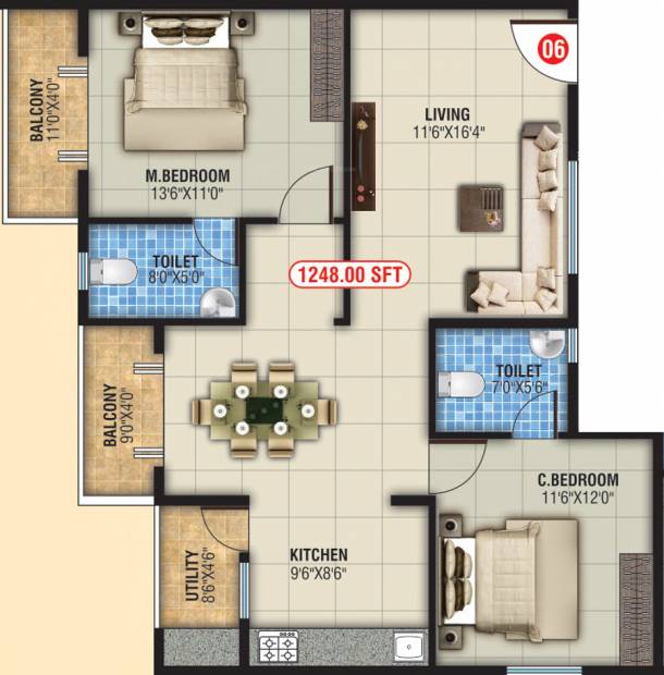  GK Residency (2BHK+2T (1,248 sq ft) 1248 sq ft)