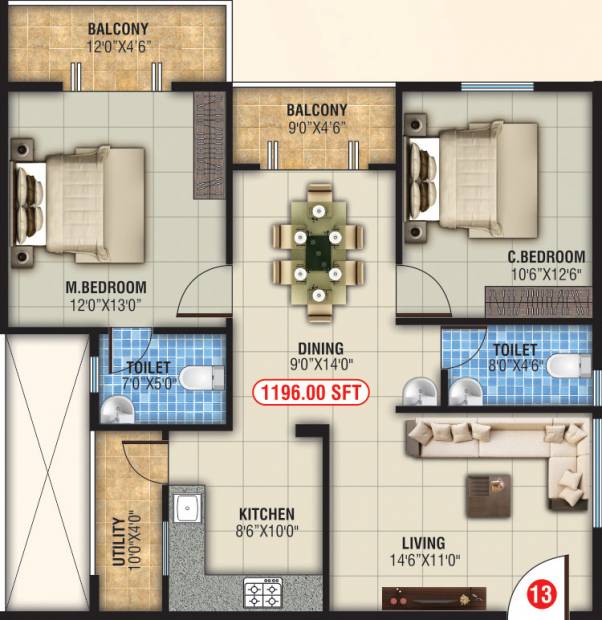  GK Residency (2BHK+2T (1,196 sq ft) 1196 sq ft)