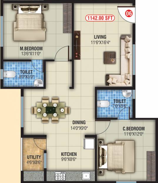  GK Residency (2BHK+2T (1,142 sq ft) 1142 sq ft)