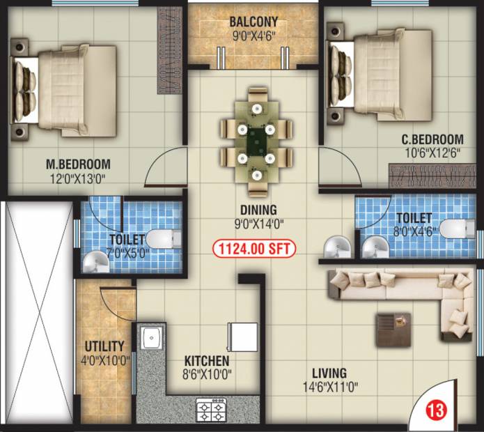  GK Residency (2BHK+2T (1,124 sq ft) 1124 sq ft)