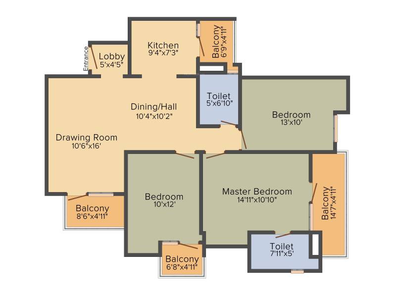 RG Residency (3BHK+2T (1,493 sq ft) 1493 sq ft)