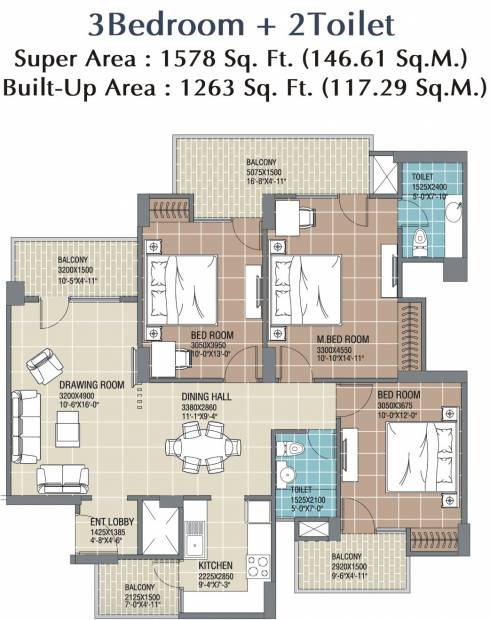 RG Residency (3BHK+3T (1,578 sq ft) 1578 sq ft)
