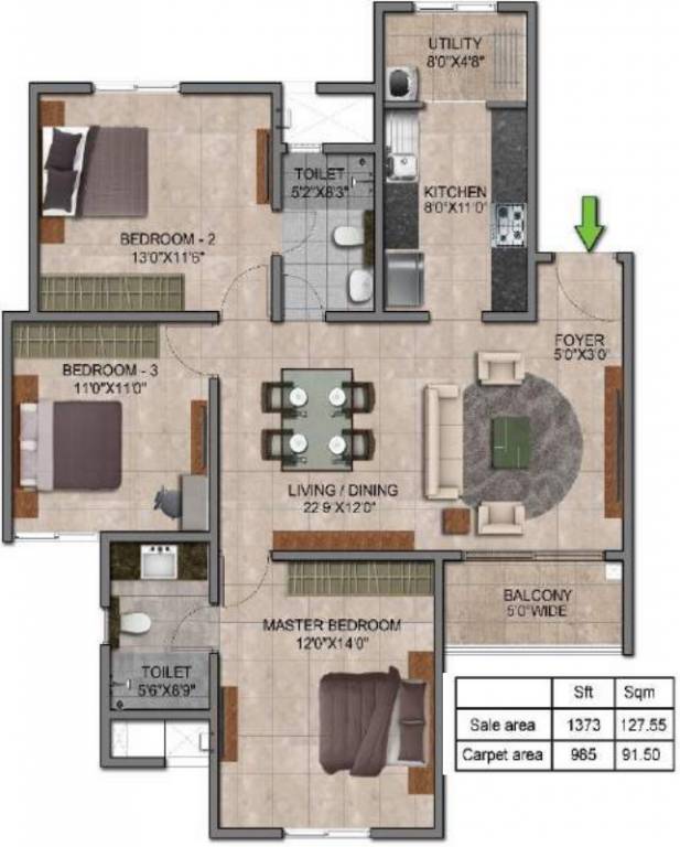 Prestige Jindal City (3BHK+3T (1,373 sq ft) 1373 sq ft)