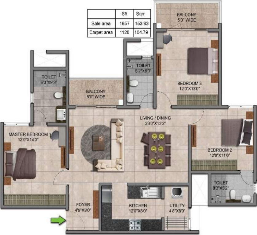 Prestige Jindal City (3BHK+3T (1,657 sq ft) 1657 sq ft)