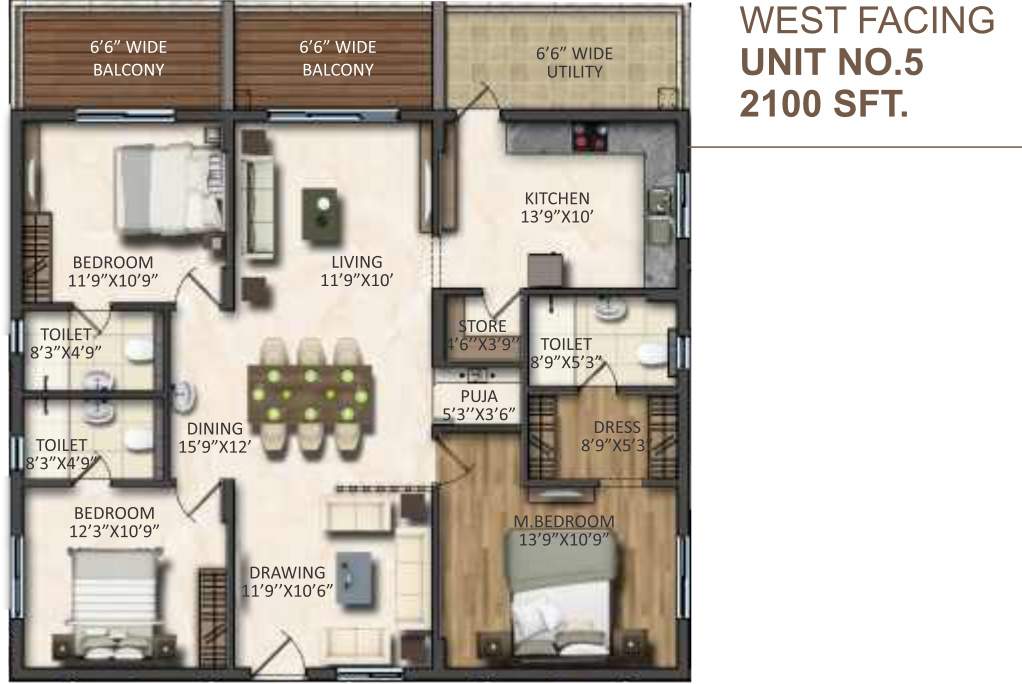 Vasavi Signature (3BHK+3T (2,100 sq ft) + Pooja Room 2100 sq ft)