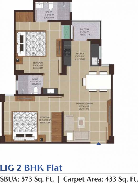 SSBC Prangan (2BHK+2T (433.03 sq ft) 433.03 sq ft)