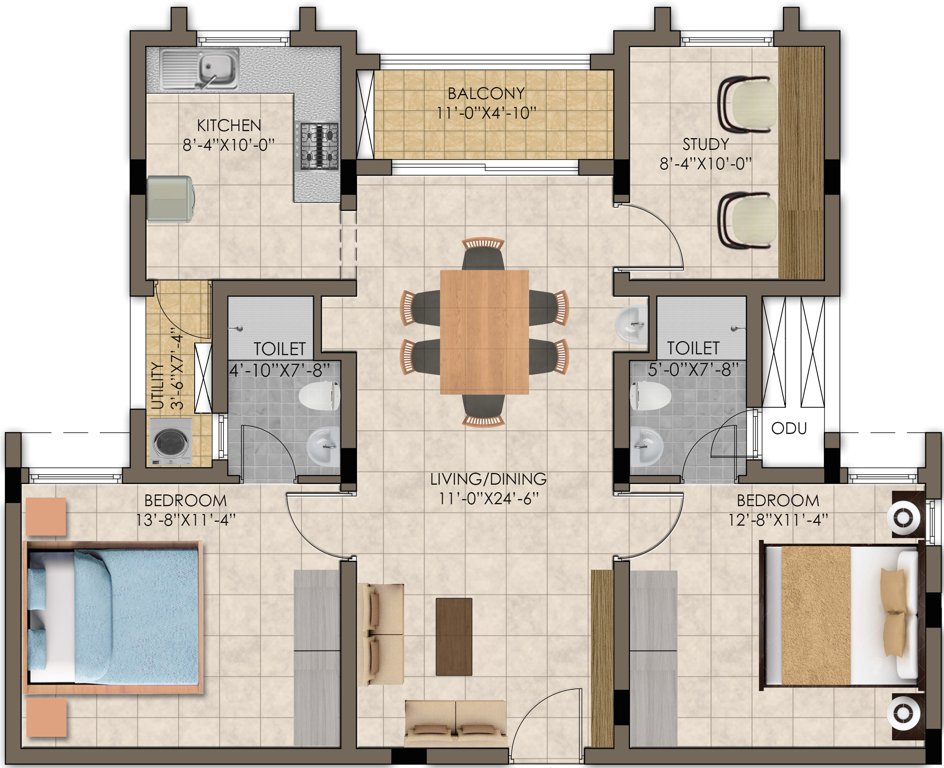 Appaswamy Trellis North Phase (2BHK+2T (1,345 sq ft) + Study Room 1345 sq ft)