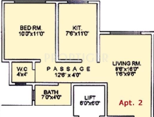 Rizvi Moon Star Floor Plan (1BHK+1T)