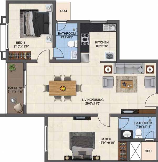 Casagrand Woodside (2BHK+2T (1,219 sq ft) 1219 sq ft)